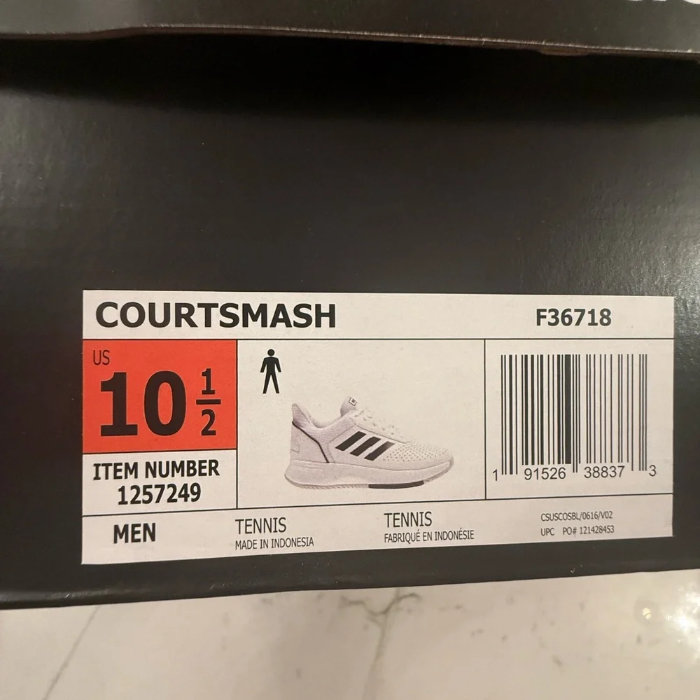 Adidas CourtSmash White and Black Tennis Shoes - Picture 2 of 8